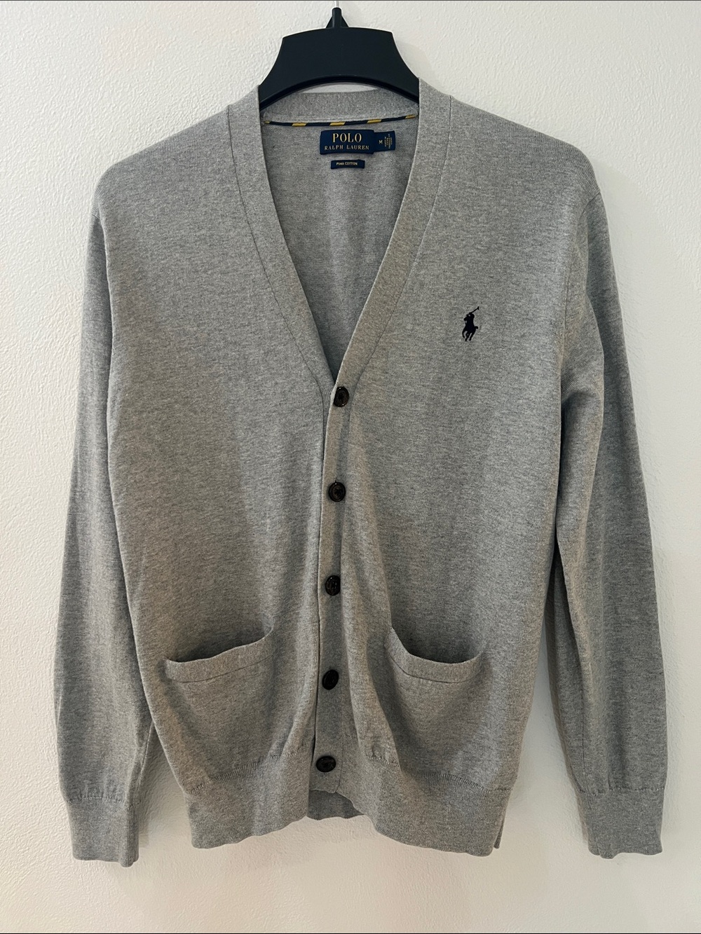 Vintage Y2K Polo Ralph Lauren Gray V-Neck knitted Cardigan Polo Logo knit sz M